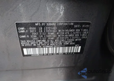 2021 Subaru Ascent Limited from USA, damaged, VIN 4S4WMAMD1M3464111